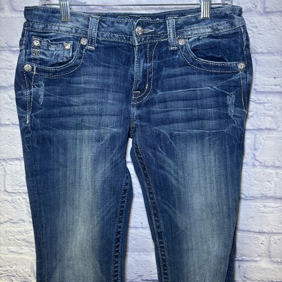 Miss Me Jeans Mid Rise Easy Boot Metallic Embellished Rhinestones Curvy Blue 29 - Picture 14 of 16